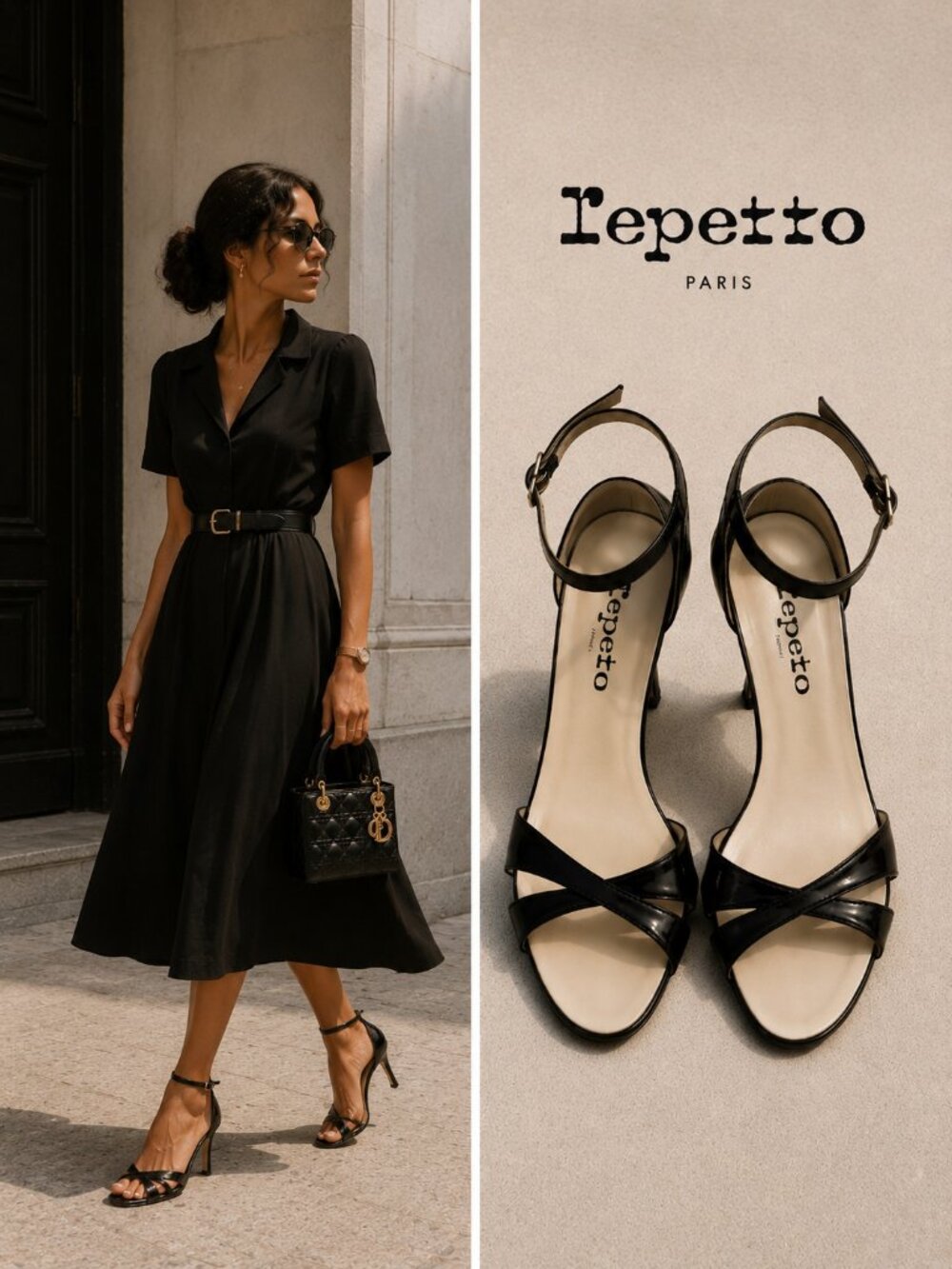 Repetto Paris Black Patent Leather Ankle Strap Sandals Heels EU 40 US 9 France